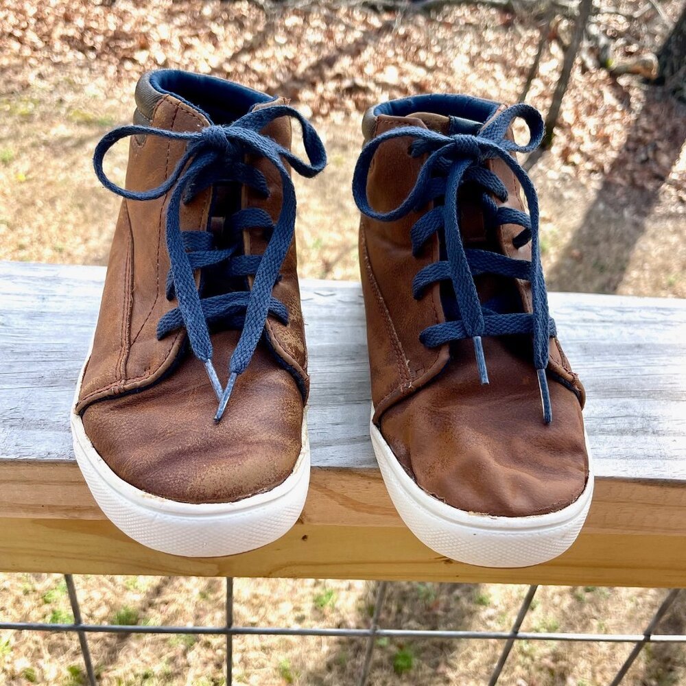 Wonder Nation Boys’ Brown Faux Leather Hi-Top Sneaker Chukka Boots - Sz 1